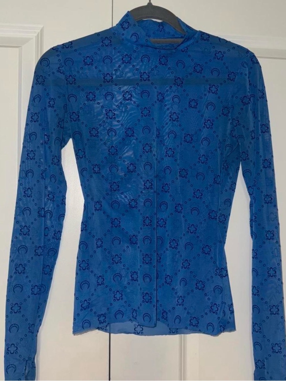 Marine Serre Bright Blue Crescent Print Sheer Top - Picture 2 of 7